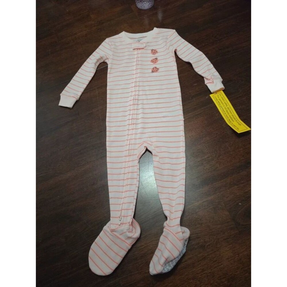 NWT Carter's Baby Girl Striped Ladybug Zip-Up Footed Sleep & Play - Size 18M